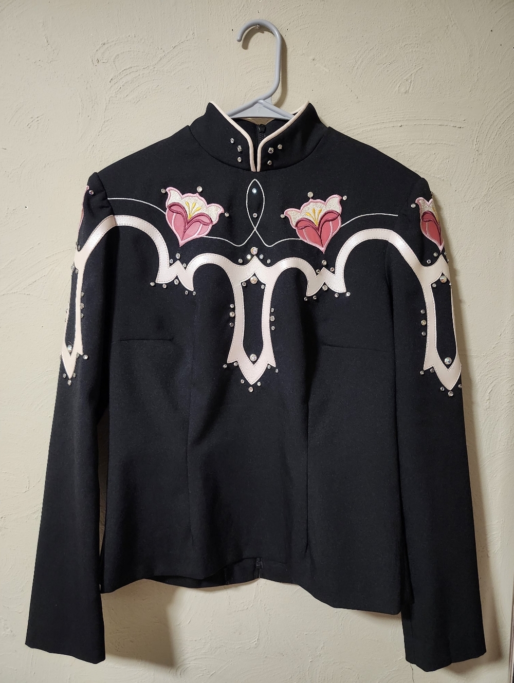 Hobby Horse Black Western-Inspired Jacket with Pink Floral Appliqué